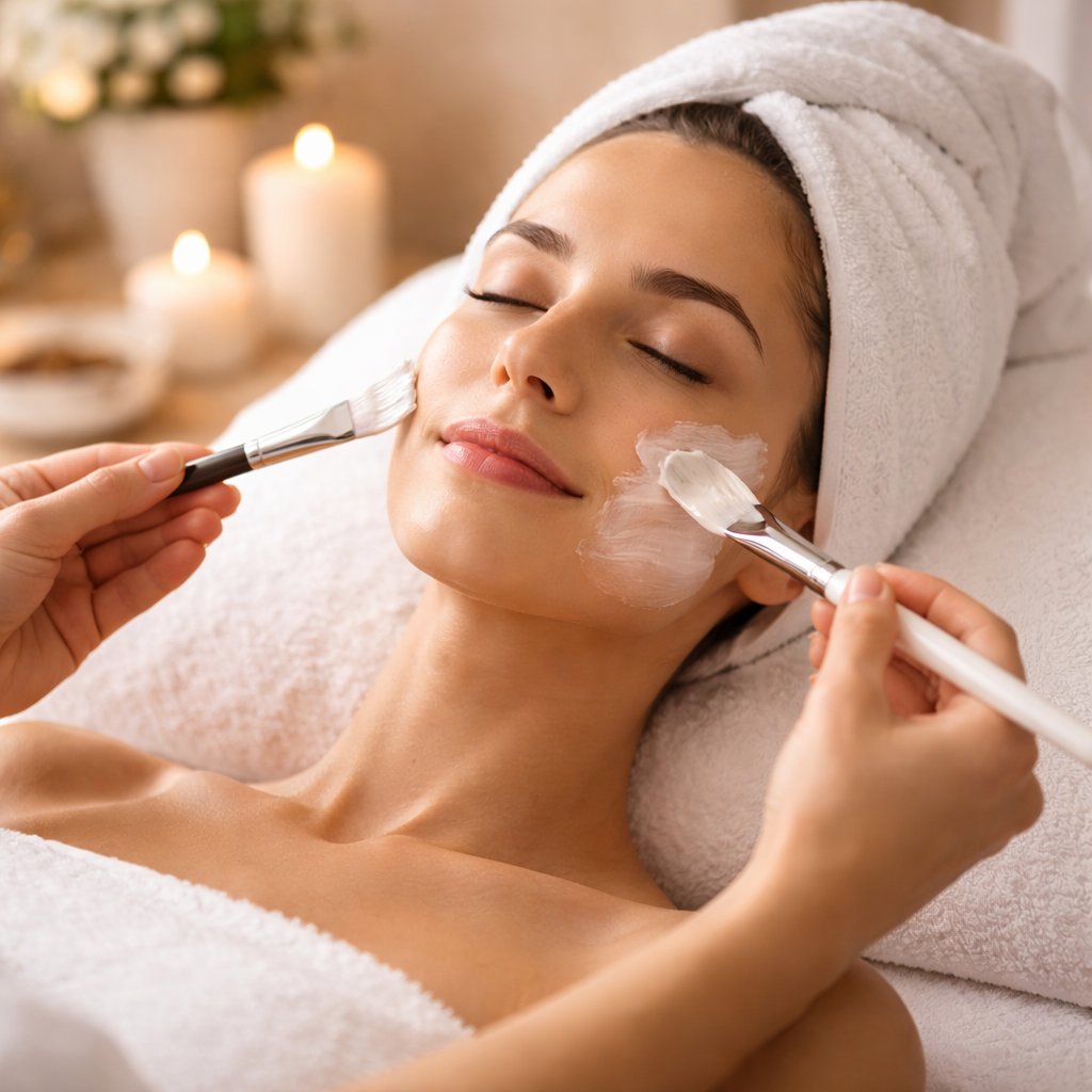 Kvinde der modtager ansigtsbehandling og massage