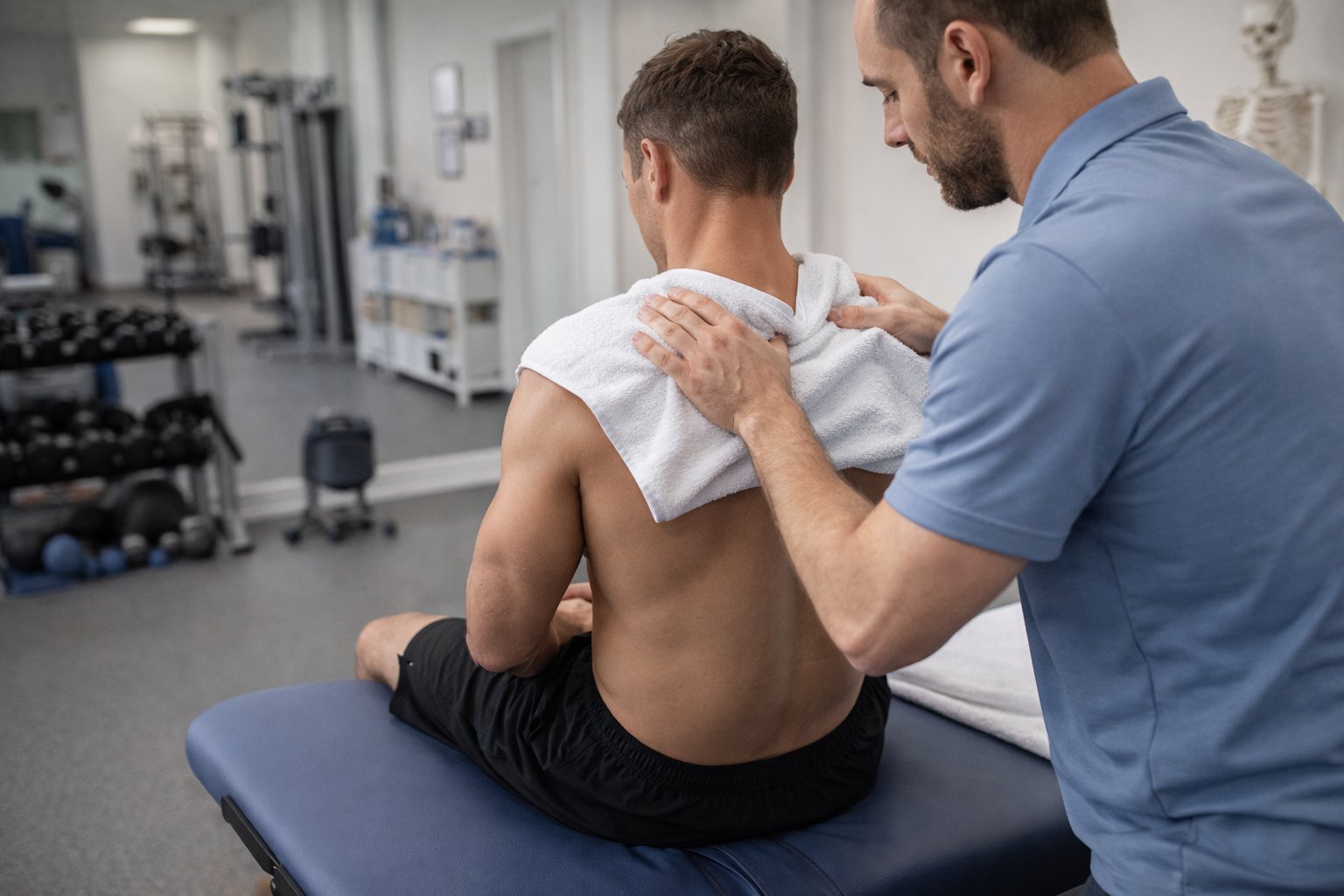 Sportsmassage af atlet efter intens styrketræning